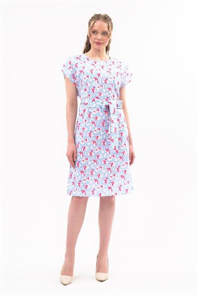 Kadın Kuşaklı Bisiklet Yaka Düşük Omuz Detaylı Midi Elbise 4443/105