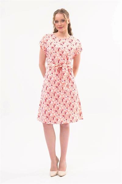 Kadın Kuşaklı Bisiklet Yaka Düşük Omuz Detaylı Midi Elbise 4443/105