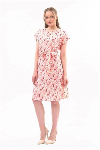 Kadın Kuşaklı Bisiklet Yaka Düşük Omuz Detaylı Midi Elbise 4443/105