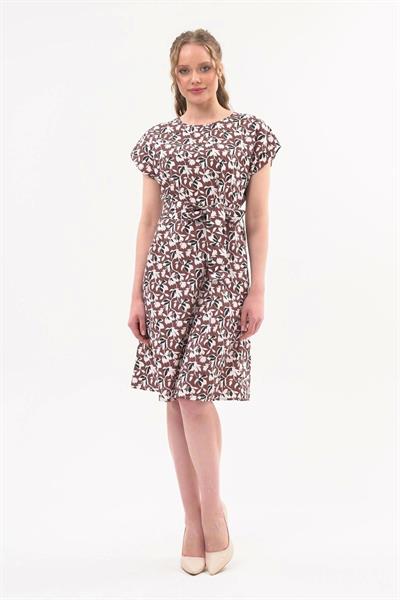 Kadın Kuşaklı Bisiklet Yaka Düşük Omuz Detaylı Midi Elbise 4443/105