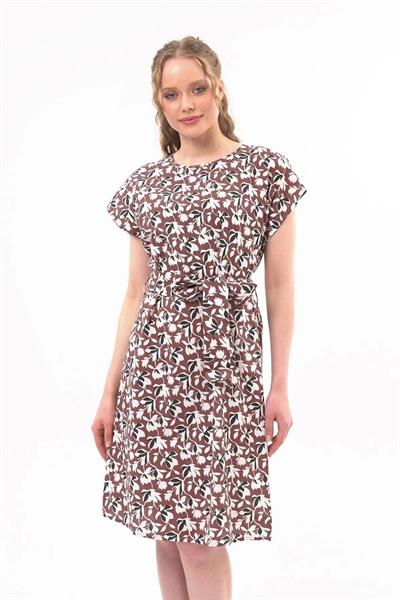 Kadın Kuşaklı Bisiklet Yaka Düşük Omuz Detaylı Midi Elbise 4443/105