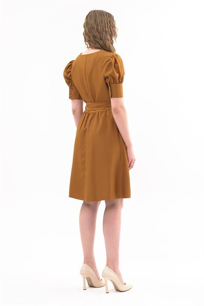 Kadın Kuşaklı Cep Detaylı Kolu Kısa Midi Boy Elbise 4379 /95