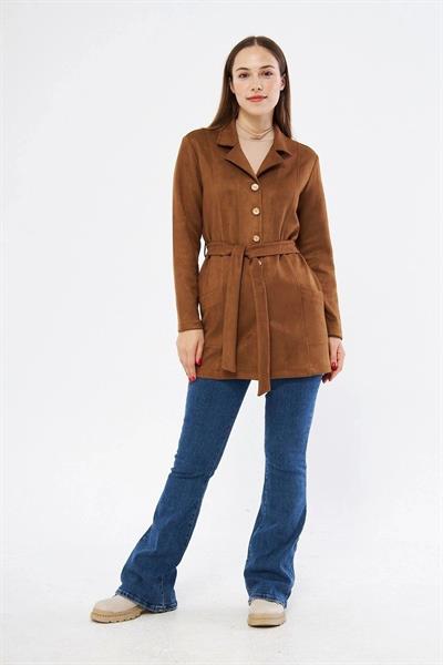 Apsen Kadın Taba Kuşaklı Cep Detaylı Süet Ceket 6501/80