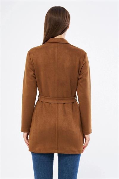 Apsen Kadın Taba Kuşaklı Cep Detaylı Süet Ceket 6501/80