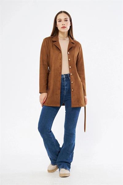 Apsen Kadın Taba Kuşaklı Cep Detaylı Süet Ceket 6501/80