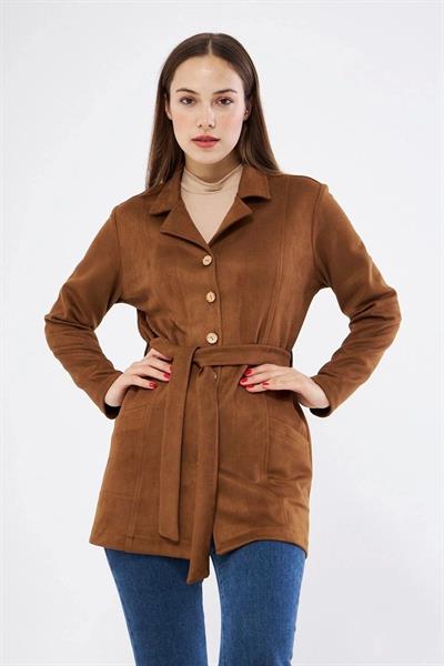Apsen Kadın Taba Kuşaklı Cep Detaylı Süet Ceket 6501/80