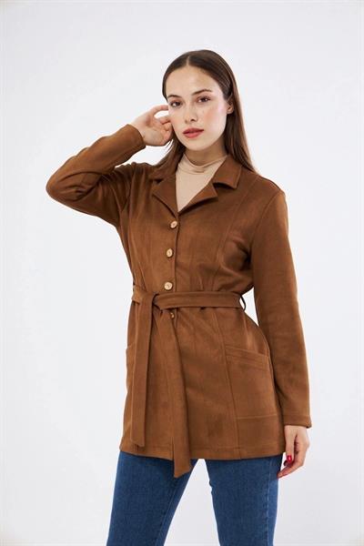 Apsen Kadın Taba Kuşaklı Cep Detaylı Süet Ceket 6501/80