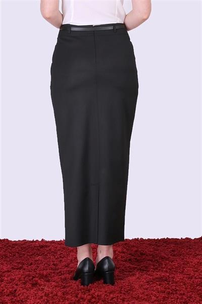 Apsen Kadın Siyah Kemerli Gizli Cep Detaylı Poliviskon Tesettür Etek 2096-95