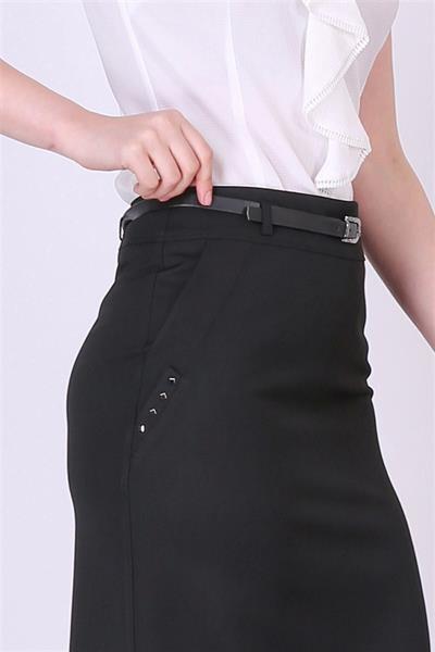 Apsen Kadın Siyah Kemerli Gizli Cep Detaylı Poliviskon Tesettür Etek 2096-95