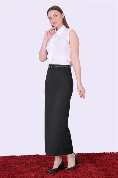 Apsen Kadın Siyah Kemerli Gizli Cep Detaylı Poliviskon Tesettür Etek 2096-95