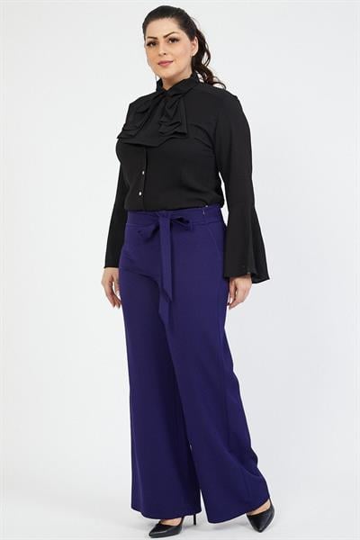 Apsen Kadın Lacivert Büyük Beden Renk Kuşak Detaylı Pantolon 338-105 
