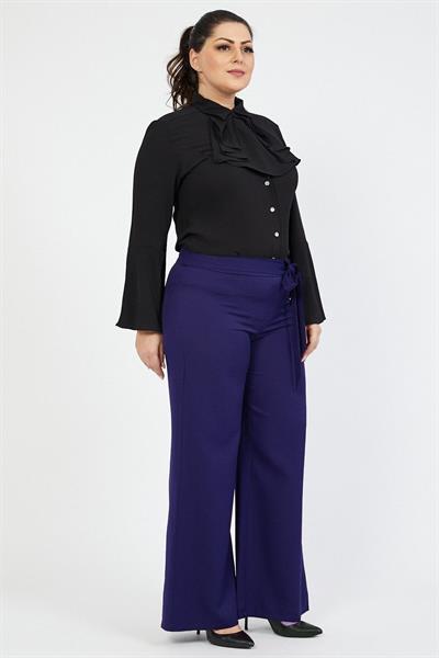 Apsen Kadın Lacivert Büyük Beden Renk Kuşak Detaylı Pantolon 338-105 