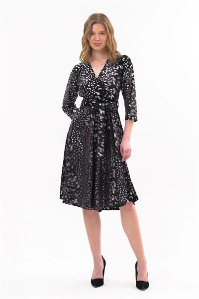 Kadın Leopar Desen Baskılı Kadife Midi Elbise 4477/110