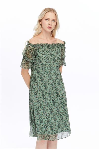 Kadın Madonna Yaka Çıtır Desenli Şifon Elbise 3903/95