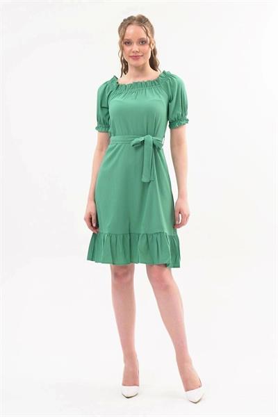 Apsen Mint Kadın Madonna Yaka Kuşak Bağlama Detaylı Midi Elbise 4369-95