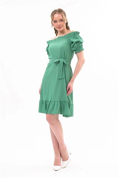 Apsen Mint Kadın Madonna Yaka Kuşak Bağlama Detaylı Midi Elbise 4369-95