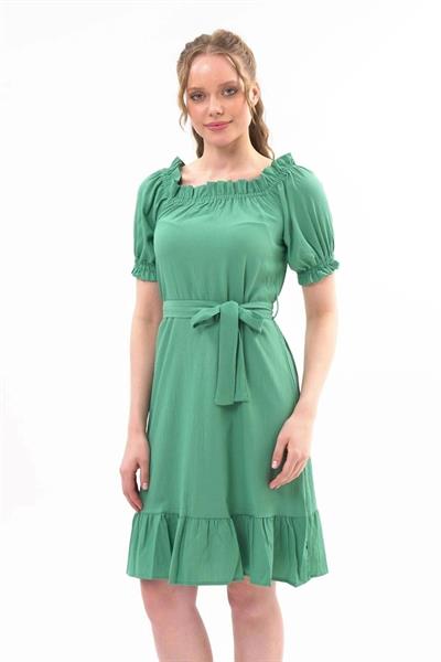 Apsen Mint Kadın Madonna Yaka Kuşak Bağlama Detaylı Midi Elbise 4369-95