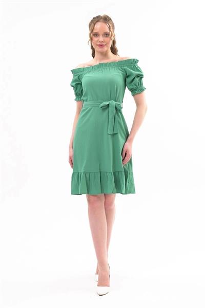 Apsen Mint Kadın Madonna Yaka Kuşak Bağlama Detaylı Midi Elbise 4369-95