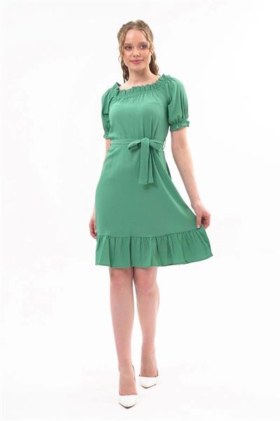 Apsen Mint Kadın Madonna Yaka Kuşak Bağlama Detaylı Midi Elbise 4369-95