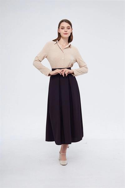 Apsen Kadın Mor Metal Aksesuar Detaylı Mevsimlik Kloş Tesettür Etek 2054-90 