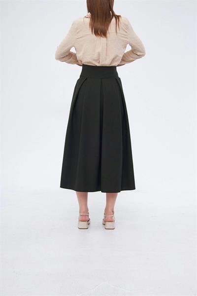 Apsen Kadın Haki  Metal Aksesuar Detaylı Mevsimlik Kloş Tesettür Etek 2054-90 