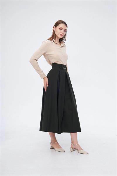 Apsen Kadın Haki  Metal Aksesuar Detaylı Mevsimlik Kloş Tesettür Etek 2054-90 