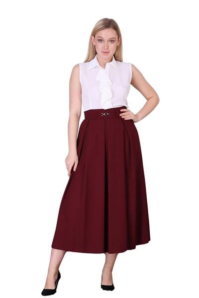 Apsen Kadın Bordo Metal Aksesuar Detaylı Mevsimlik Kloş Tesettür Etek 2054-90 