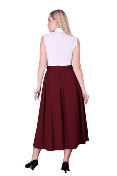 Apsen Kadın Bordo Metal Aksesuar Detaylı Mevsimlik Kloş Tesettür Etek 2054-90 