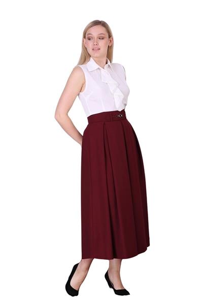 Apsen Kadın Bordo Metal Aksesuar Detaylı Mevsimlik Kloş Tesettür Etek 2054-90 