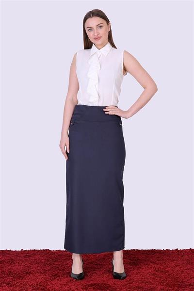 Apsen Kadın Lacivet Mevsimlik Düğme Detaylı Uzun Tesettür Kalem Etek 2104-95 