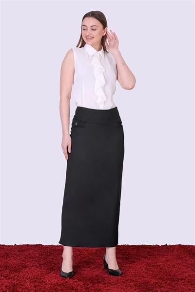 Apsen Kadın Siyah Mevsimlik Düğme Detaylı Uzun Tesettür Kalem Etek 2104-95