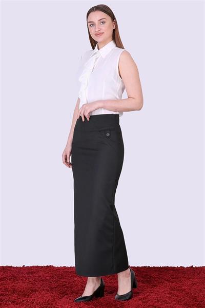 Apsen Kadın Siyah Mevsimlik Düğme Detaylı Uzun Tesettür Kalem Etek 2104-95