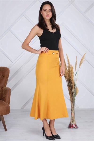 Apsen Kadın Hardal Mevsimlik Düğmeli Apolet Detaylı Balık Etek  2161-95 