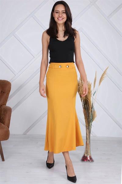 Apsen Kadın Hardal Mevsimlik Düğmeli Apolet Detaylı Balık Etek  2161-95 