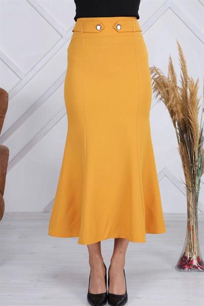 Apsen Kadın Hardal Mevsimlik Düğmeli Apolet Detaylı Balık Etek  2161-95 