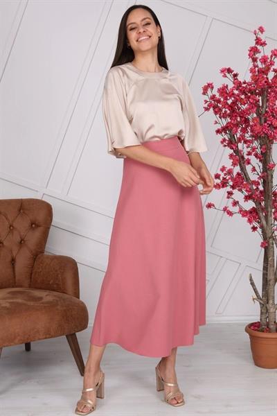 Apsen Kadın Gül Kurusu Mevsimlik Fermuarlı Uzun kloş Etek 2148-95