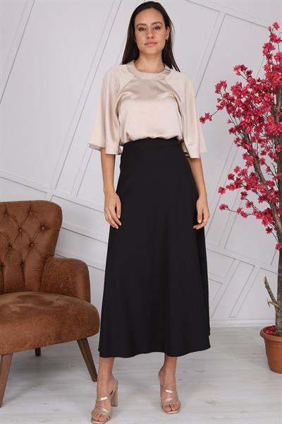 Apsen Kadın Siyah Mevsimlik Fermuarlı Uzun kloş Etek 2148-95