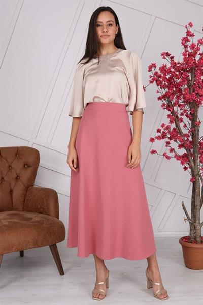 Apsen Kadın Gül Kurusu Mevsimlik Fermuarlı Uzun kloş Etek 2148-95