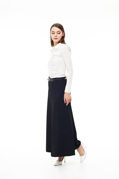 Apsen Kadın Siyah Mevsimlik Kemer Detaylı Parçalı Kloş Uzun Etek1003-95