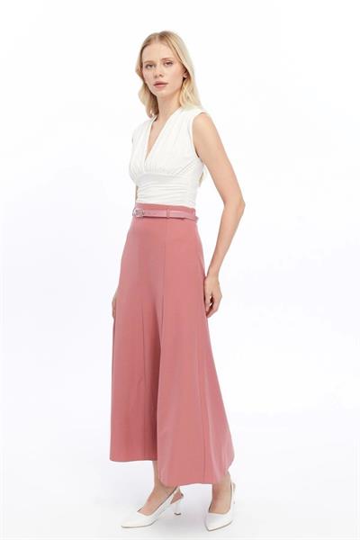 Apsen Kadın Gül Kurusu Mevsimlik Kemer Detaylı Parçalı Kloş Uzun Etek 1003-95