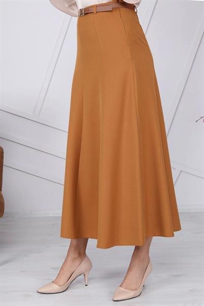 Apsen Kadın Taba Mevsimlik Kemer Detaylı Parçalı Kloş Uzun Etek 1003-95 