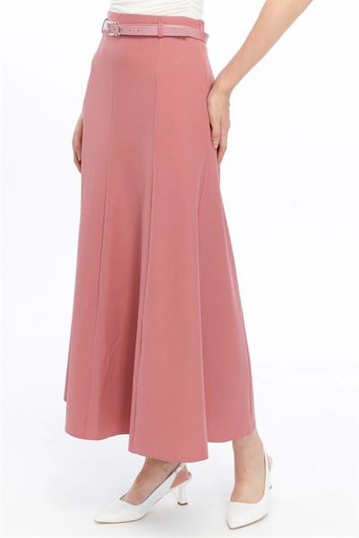 Apsen Kadın Gül Kurusu Mevsimlik Kemer Detaylı Parçalı Kloş Uzun Etek 1003-95