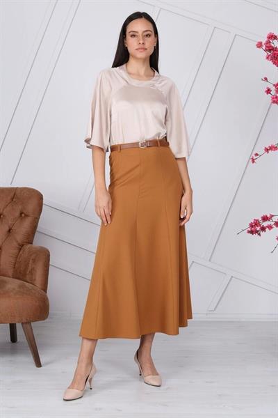 Apsen Kadın Taba Mevsimlik Kemer Detaylı Parçalı Kloş Uzun Etek 1003-95 