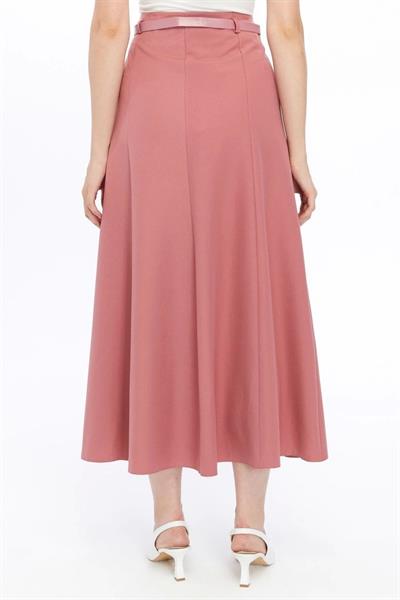 Apsen Kadın Gül Kurusu Mevsimlik Kemer Detaylı Parçalı Kloş Uzun Etek 1003-95