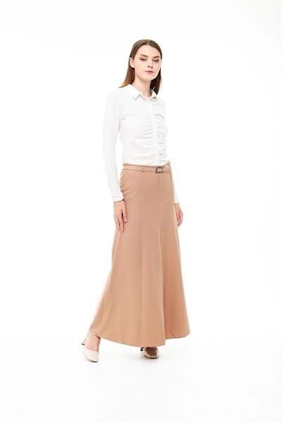 Apsen Kadın Cmel Mevsimlik Kemer Detaylı Parçalı Kloş Uzun Etek 1003-95