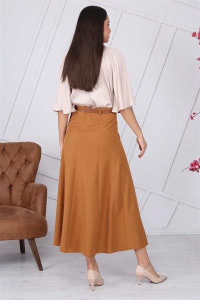 Apsen Kadın Taba Mevsimlik Kemer Detaylı Parçalı Kloş Uzun Etek 1003-95 
