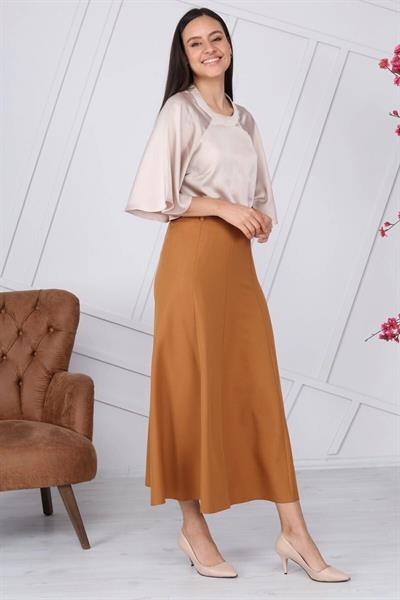 Apsen Kadın Taba Mevsimlik Kemer Detaylı Parçalı Kloş Uzun Etek 1003-95 