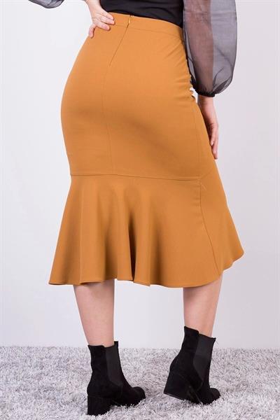 Apsen Kadın Hardal Mevsimlik Volanlı Midi Boy Krep Etek 2123-80