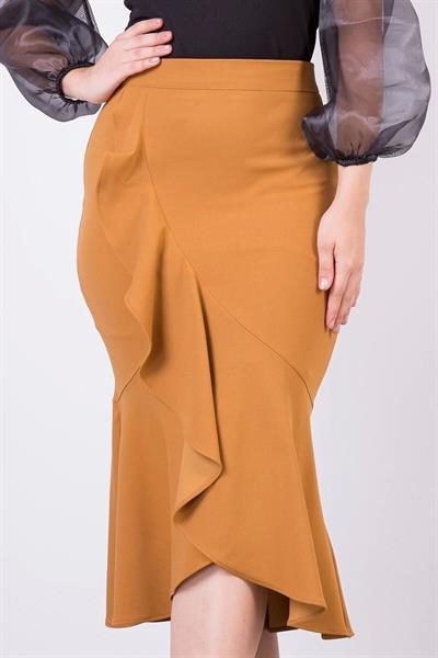 Apsen Kadın Hardal Mevsimlik Volanlı Midi Boy Krep Etek 2123-80