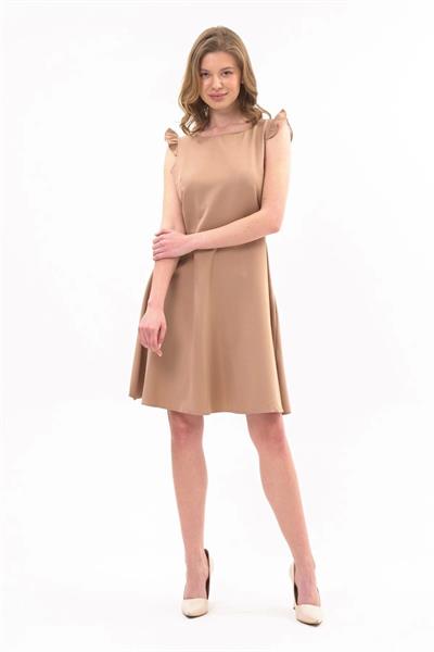 Apsen 4321/95 Kadın Renk Camel Omuz Detaylı  Midi Boy Elbise 
